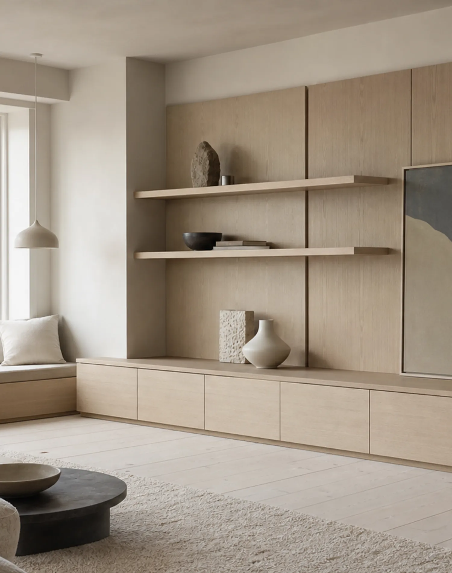 Suite de Salón Silvan con Plinto de Exhibición para Asiento Junto a la Ventana estudio de adaptación