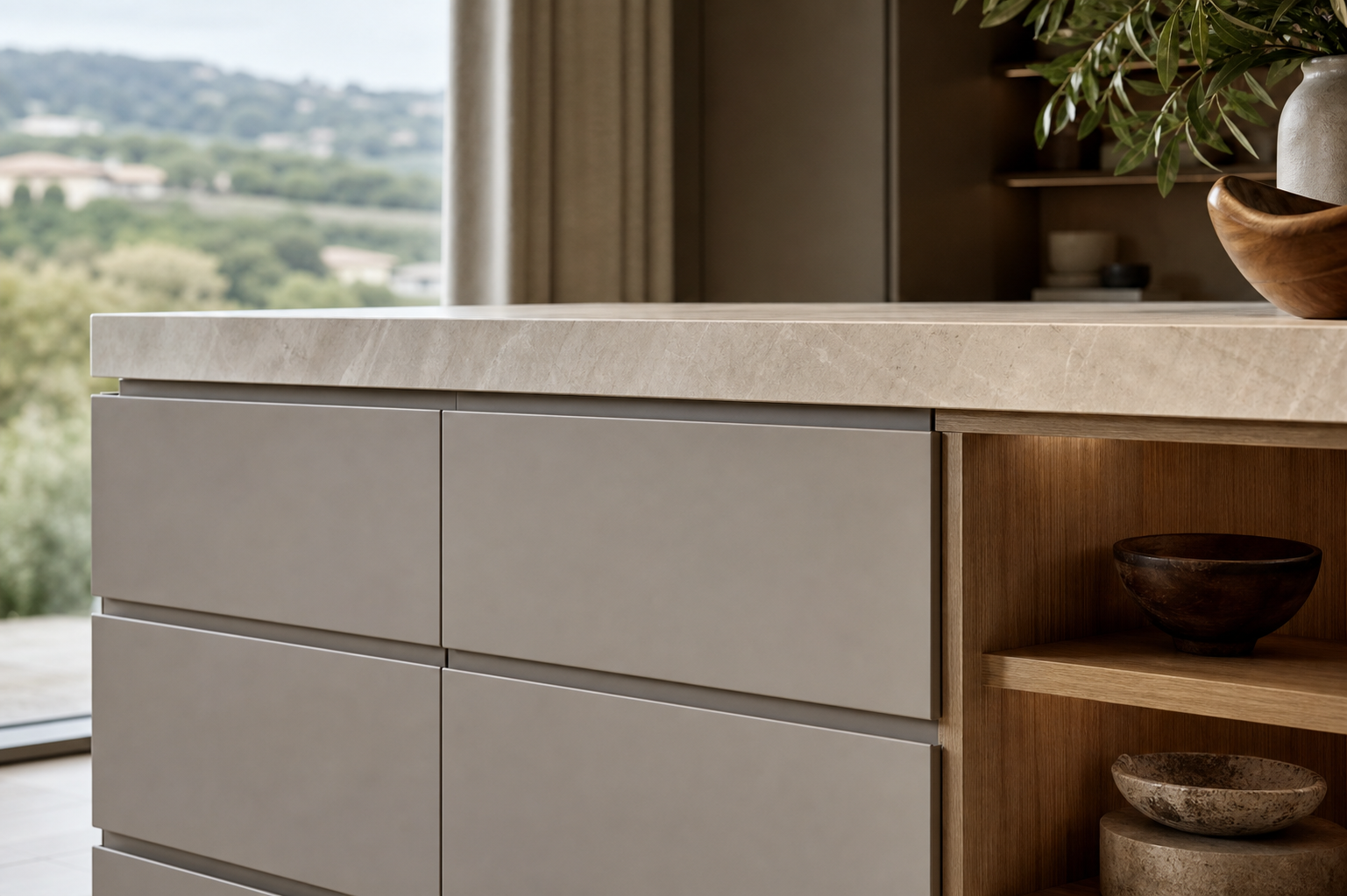Fadior Pavilion Kitchen Suite with Casa Italia Courtyard Galley — close-up of stainless steel finish and hardware detail