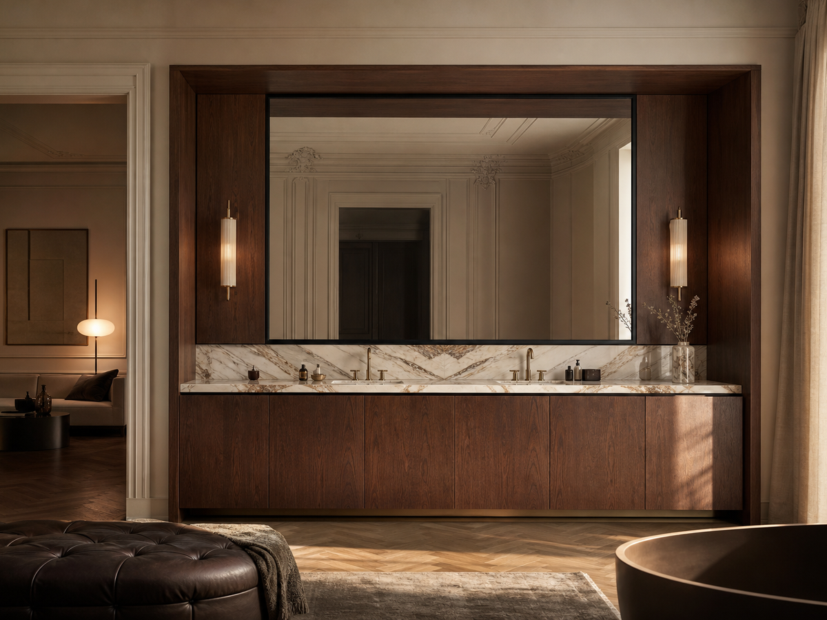 Fadior Verve Bath and Vanity Suite with Candlelit Tolerance Wash Wall — 304 stainless steel bath and vanity system,