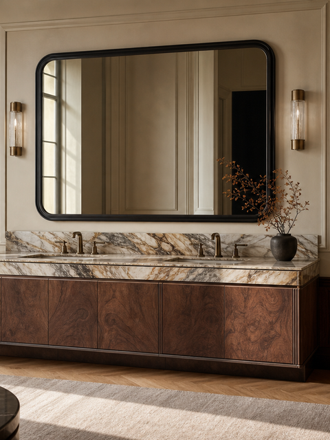 Fadior Ethereal Bath and Vanity Suite with Pewter Basin Reveal — 304 stainless steel bath and vanity system, front view