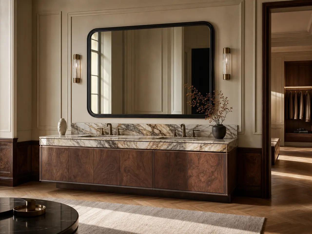 Fadior Ethereal Bath and Vanity Suite with Pewter Basin Reveal - waterproof 304 stainless steel bath vanity with mirror storage, moisture-resistant finishes, and grooming storage
