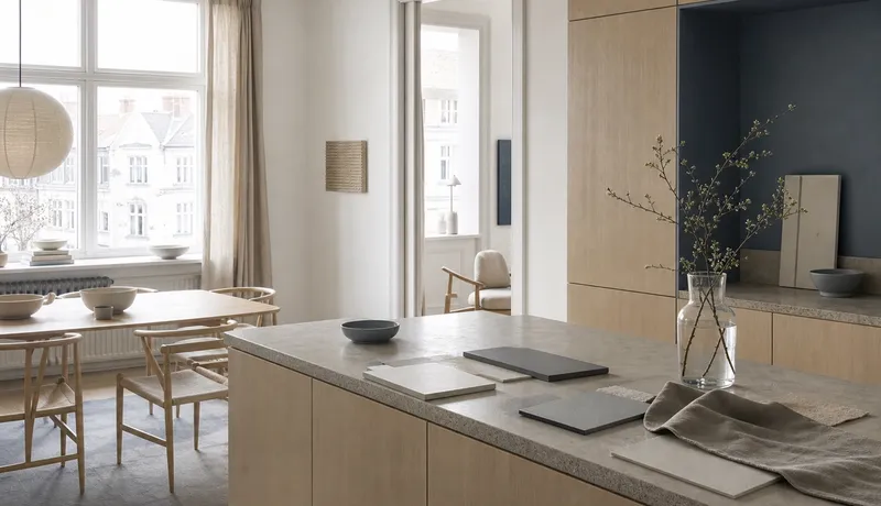 Urban kitchen atmosphere with blond ash fronts and chalk white finishes for material truth planning. — 304 stainless steel cabinetry editorial by Fadior