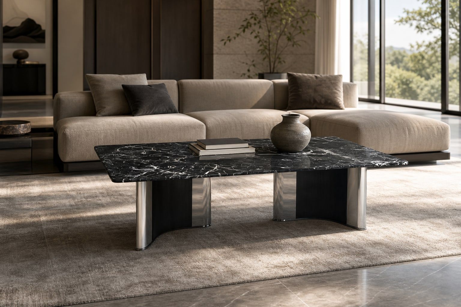 Antique-Copper Base Marble Coffee Table