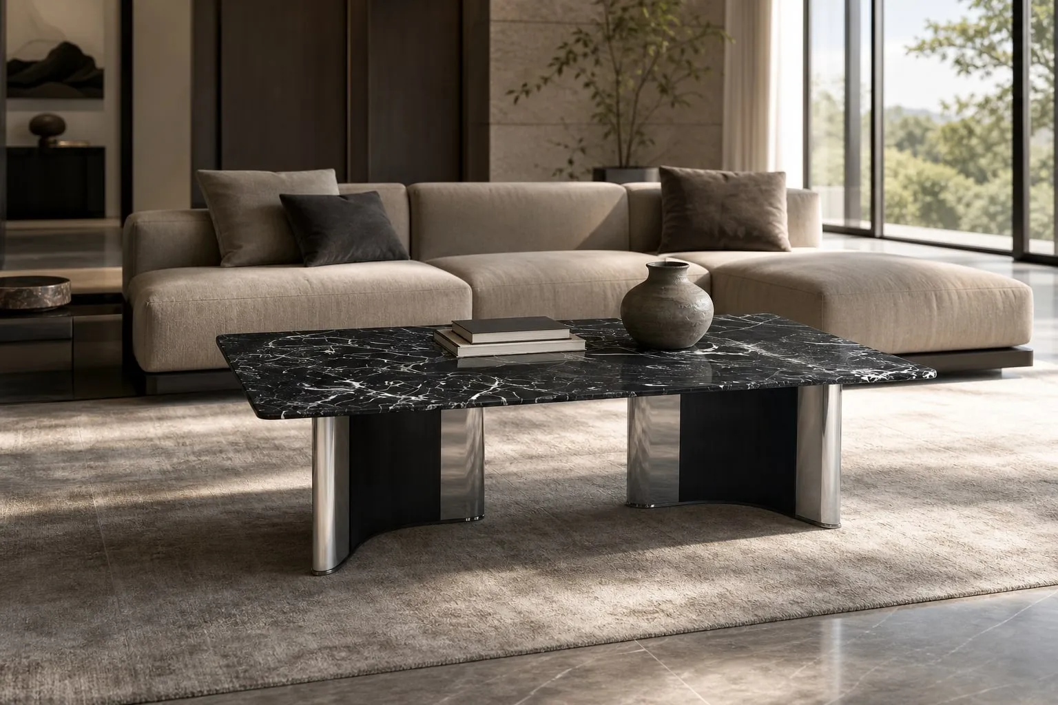 Antique-Copper Base Marble Coffee Table