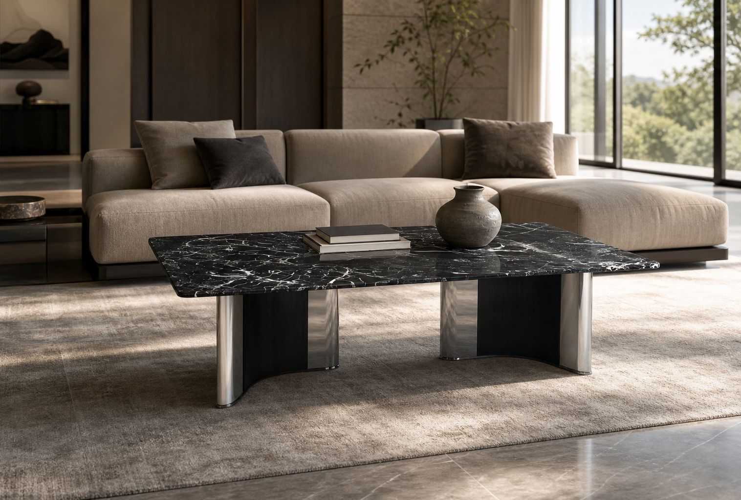 Stone-Top Coffee Table styled in a FADIOR HOME interior setting