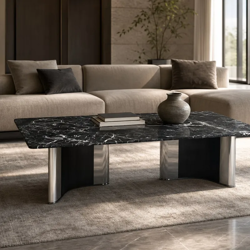 Antique-Copper Base Marble Coffee Table