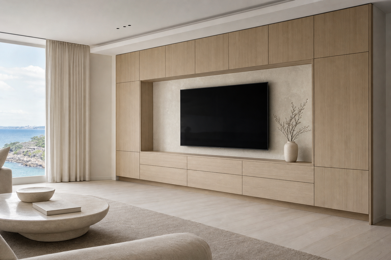 Fadior Silvan Blond Ash Media Gallery — 304 stainless steel living room system, front view