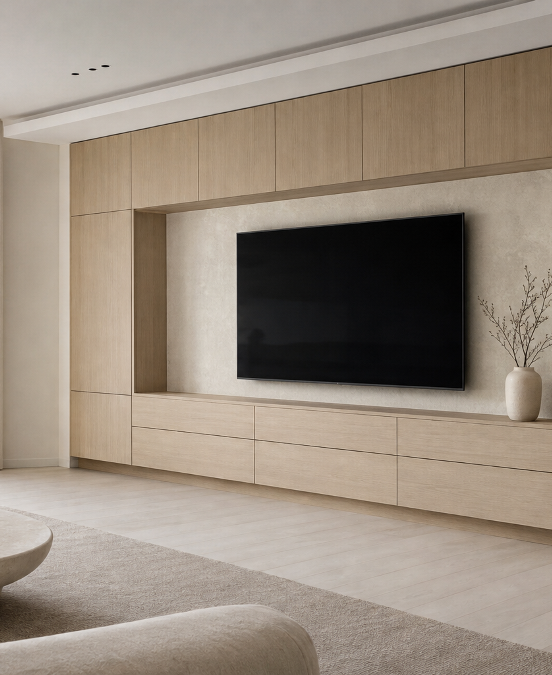 Fadior Silvan Blond Ash Media Gallery — 304 stainless steel living room system, front view