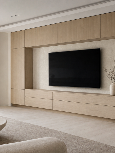 Fadior Silvan Blond Ash Media Gallery — 304 stainless steel living room system, front view