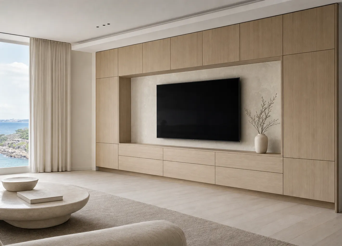 Fadior Silvan Blond Ash Media Gallery — 304 stainless steel living room system, front view