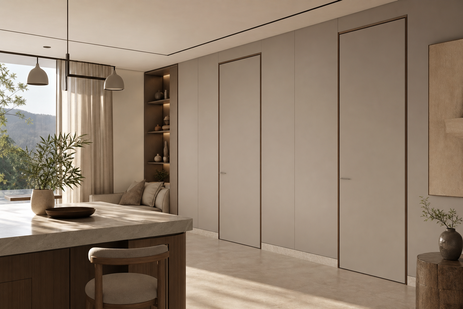 Fadior Alabaster Interior Door Suite with Flexible Passage Wall — 304 stainless steel interior door system, front view