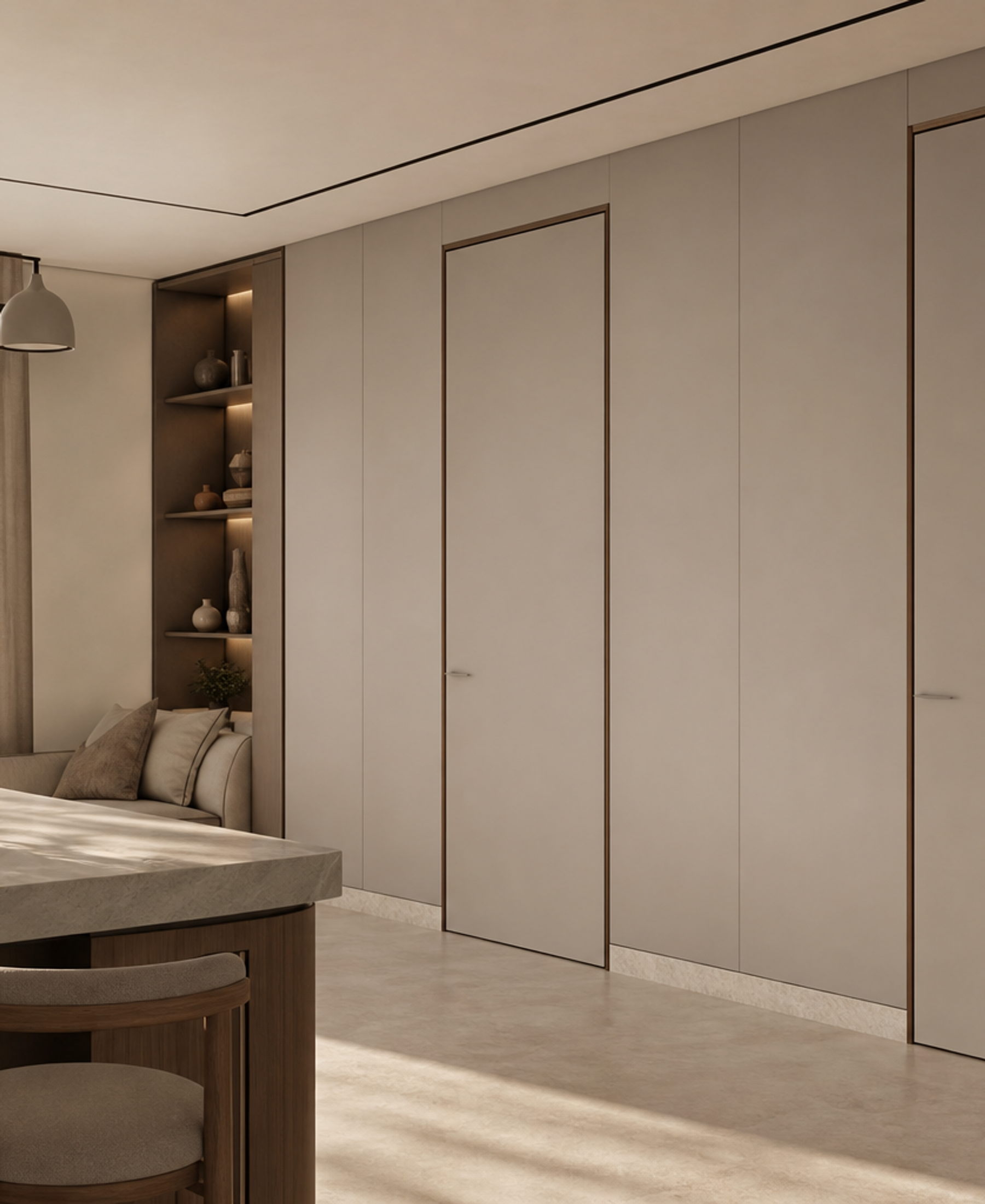 Fadior Alabaster Interior Door Suite with Flexible Passage Wall — 304 stainless steel interior door system, front view
