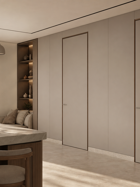 Fadior Alabaster Interior Door Suite with Flexible Passage Wall — 304 stainless steel interior door system, front view