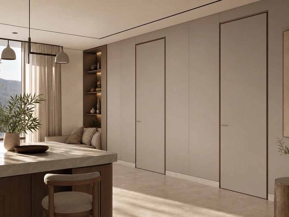 Fadior Alabaster Interior Door Suite with Flexible Passage Wall — 304 stainless steel interior door system, front view