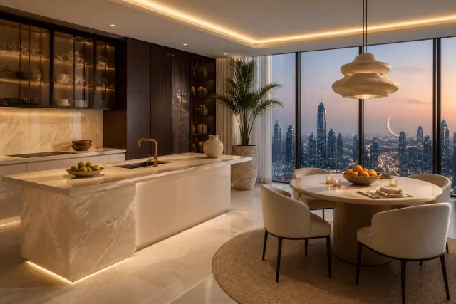 Penthouse de 120 m² en Dubái: cocina y baño