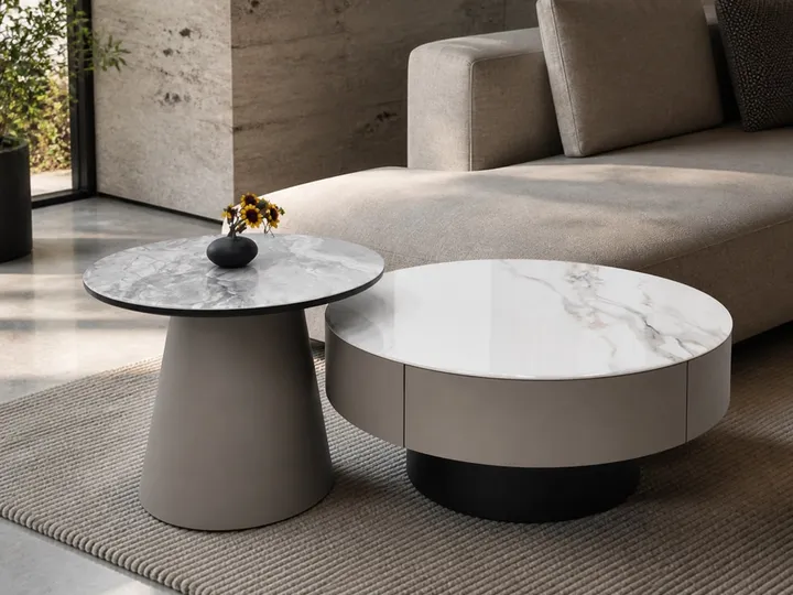 Mesa Auxiliar Bicolor de Piedra Sinterizada 85×36 cm