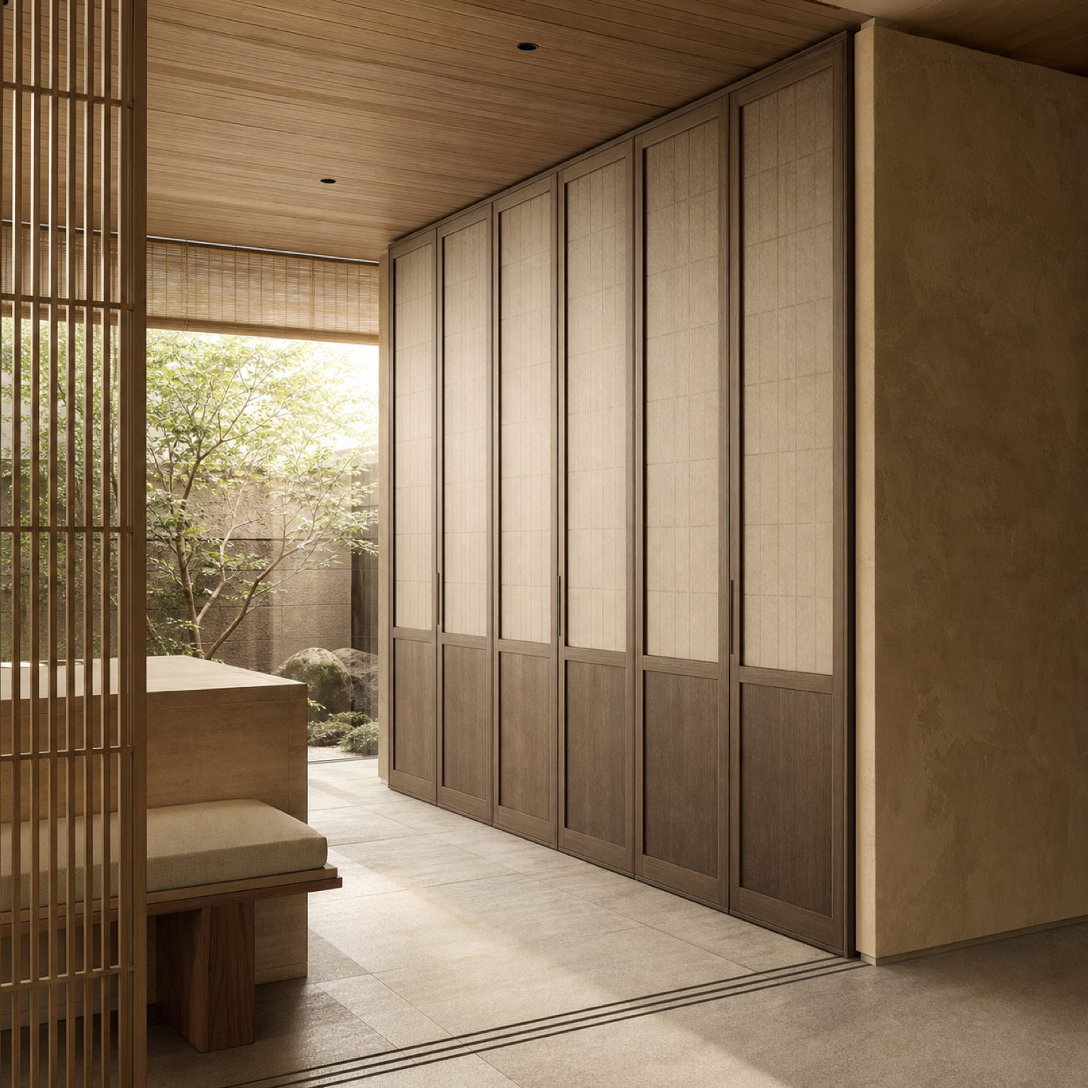 Fadior Eclipse Wardrobe Suite with Translucent Lattice Dressing Bay — interior room context showing cabinet integration