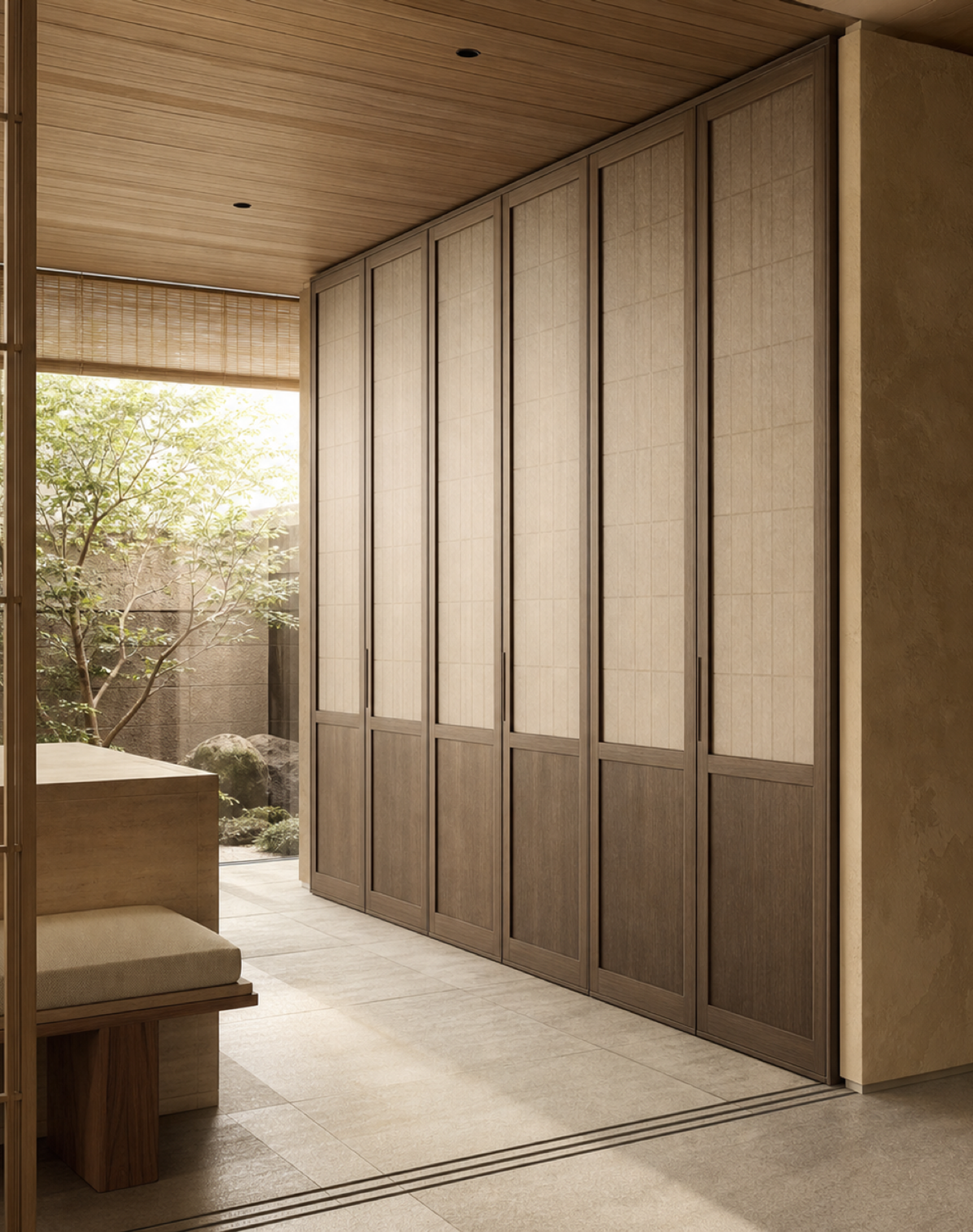 Fadior Eclipse Wardrobe Suite with Translucent Lattice Dressing Bay — interior room context showing cabinet integration