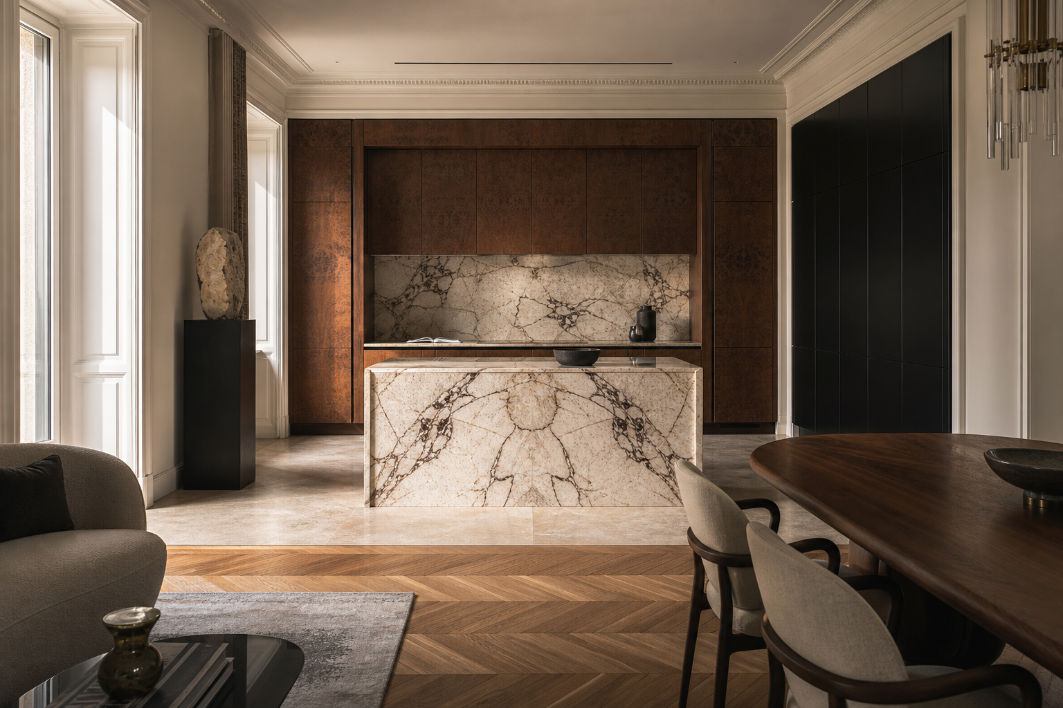 Fadior Meridian Kitchen Suite with Undercut Island Threshold — lifestyle setting with natural light and residential styling