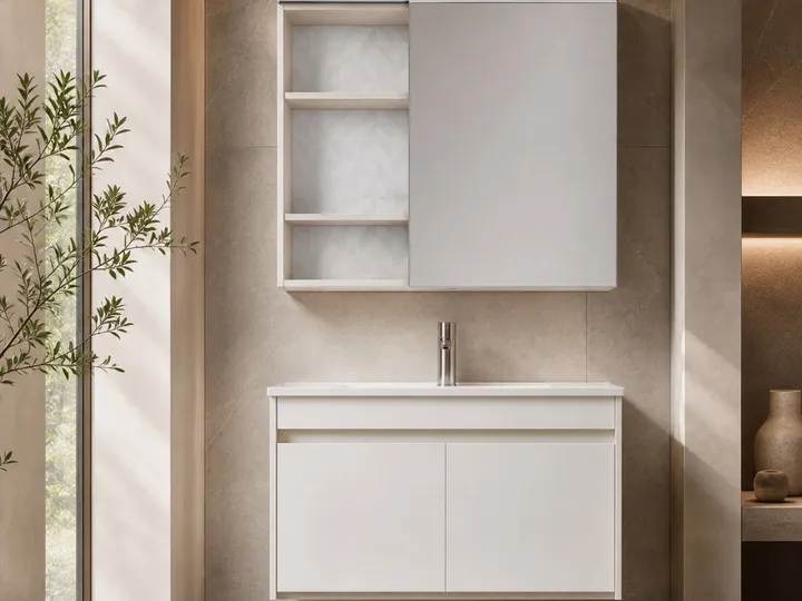 Mueble de baño con lavabo y armario de espejo con iluminación superior 900×485×500 mm