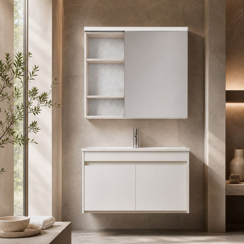 Bathroom Vanity Cabinet (BV-004) styled in a FADIOR HOME interior setting