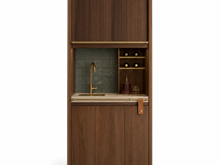 Fadior Gloria Wine Cabinet Suite with Prep Sink Bottle Niche — 304 stainless steel wine cabinet system, front view