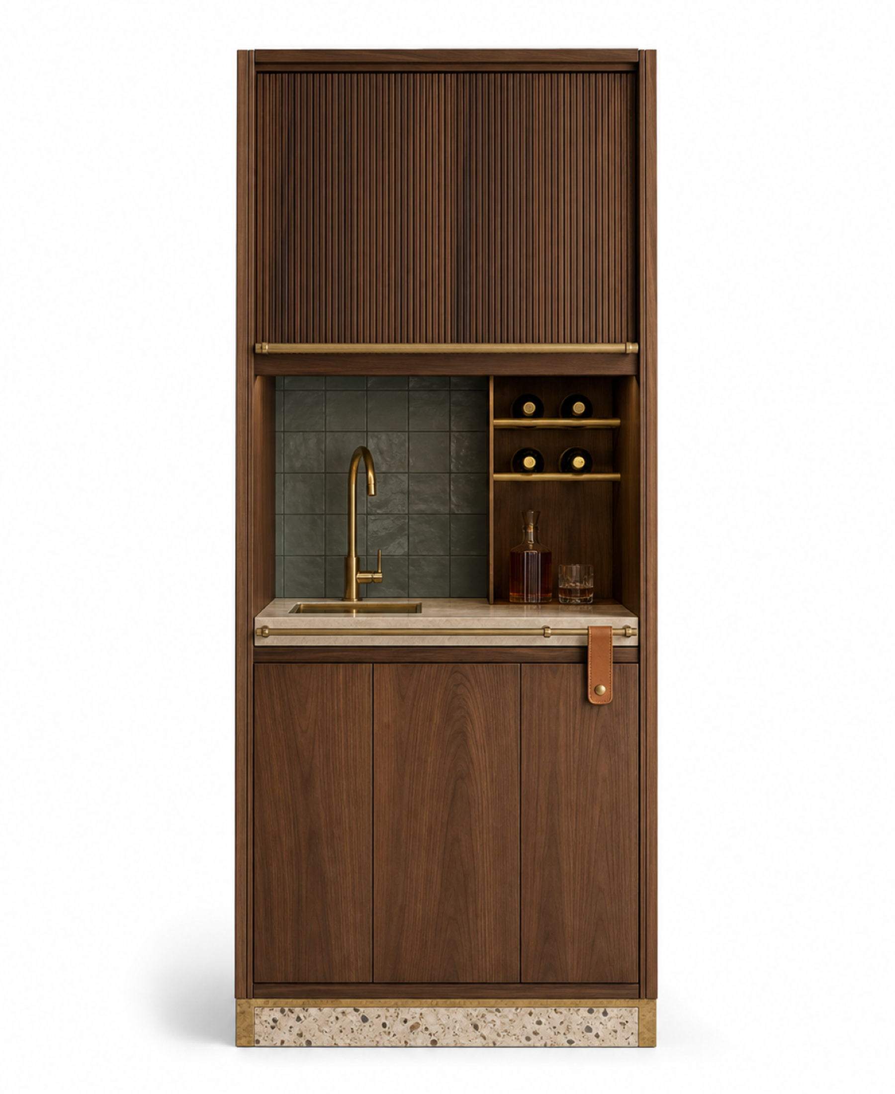 Fadior Gloria Wine Cabinet Suite with Prep Sink Bottle Niche — 304 stainless steel wine cabinet system, front view