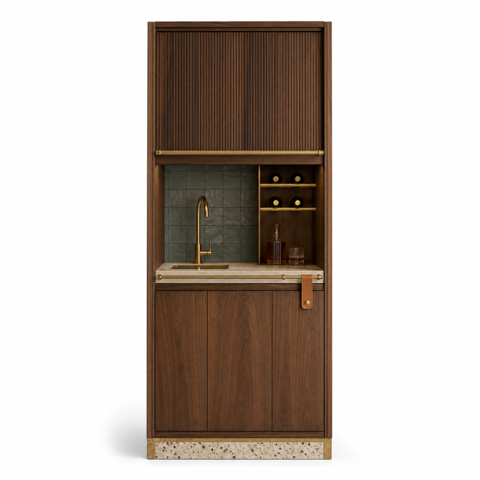 Fadior Gloria Wine Cabinet Suite with Prep Sink Bottle Niche — 304 stainless steel wine cabinet system, front view