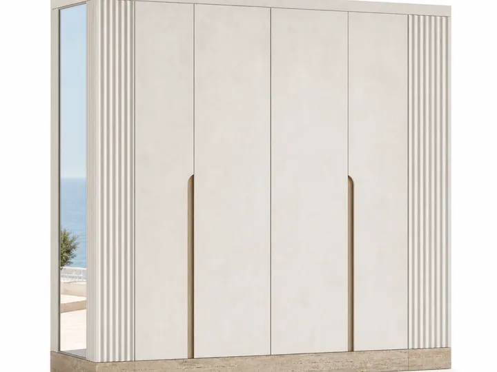 Fadior Resonance Wardrobe Suite with Fluted Mirror Return Wall — 304 stainless steel wardrobe system, front view