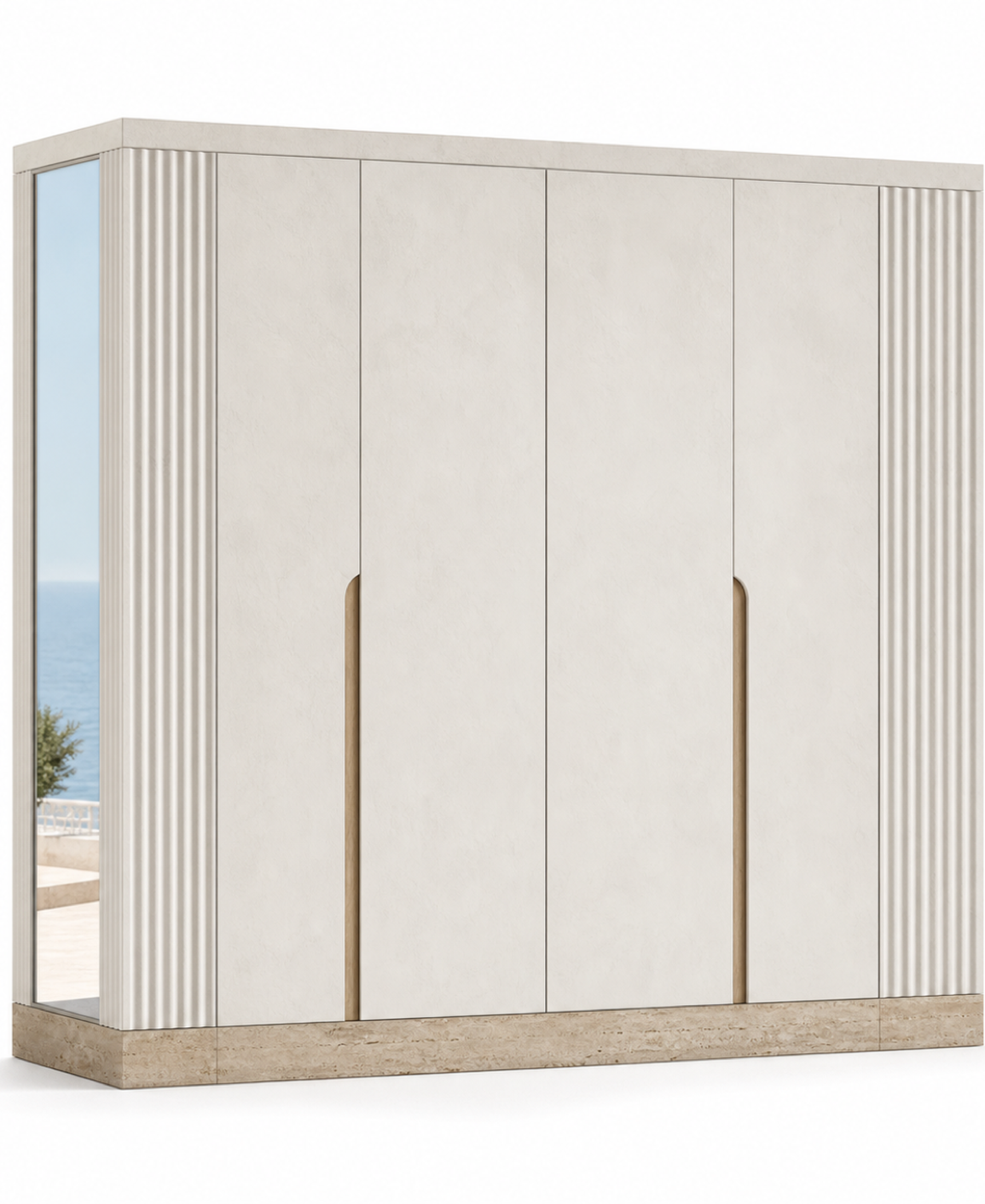 Fadior Resonance Wardrobe Suite with Fluted Mirror Return Wall — 304 stainless steel wardrobe system, front view