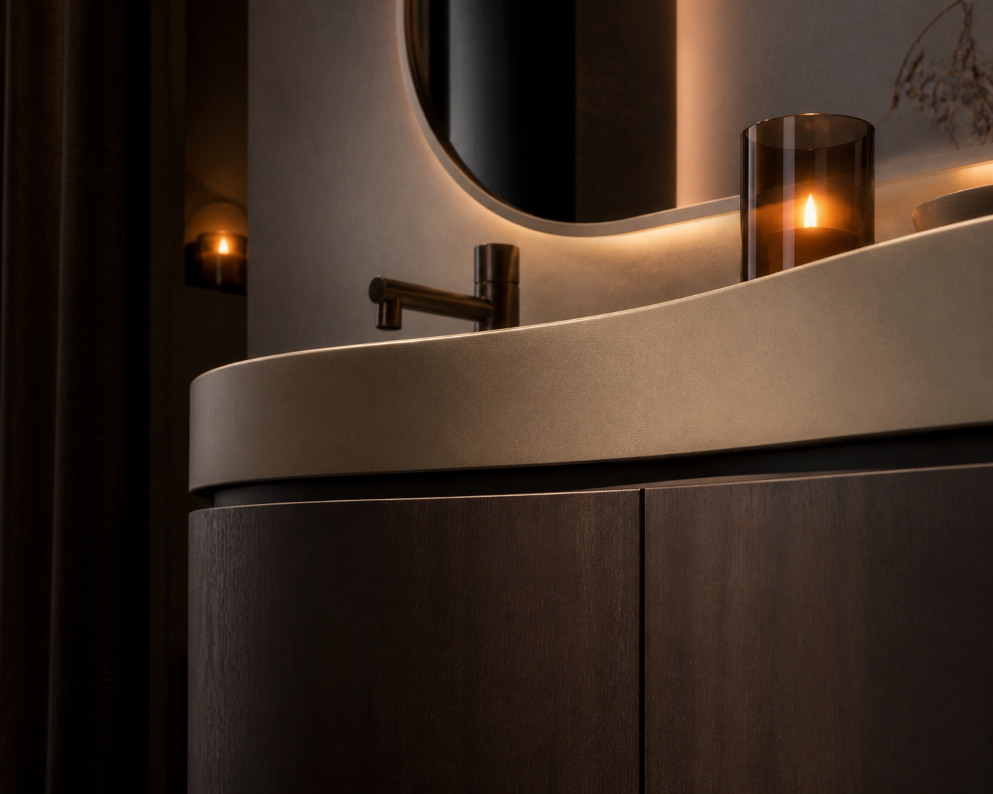 Fadior Ethereal Bath and Vanity Suite with Sculpted Arc Basin Gallery — close-up of stainless steel finish and hardware