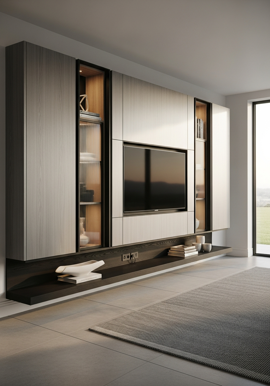 Fadior Essence Media Wall — interior room context showing cabinet integration