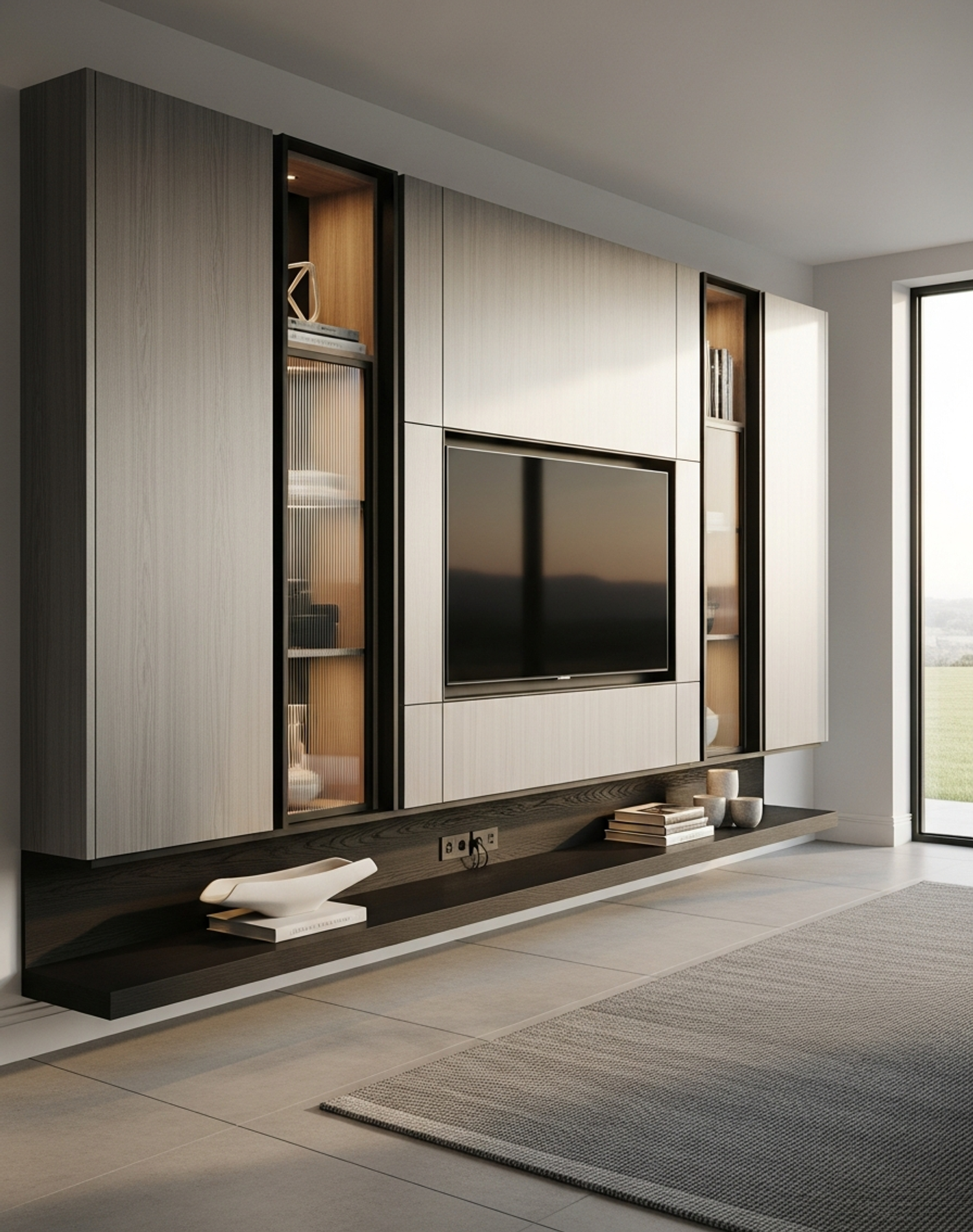 Fadior Essence Media Wall — interior room context showing cabinet integration