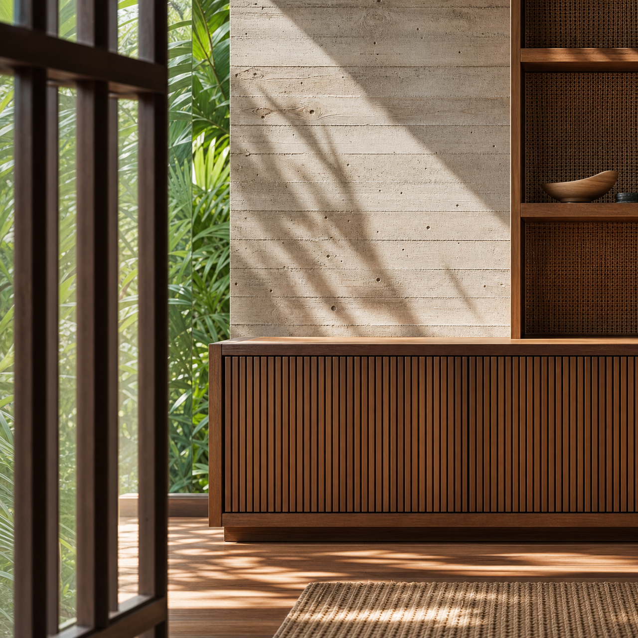 Fadior Zenith Living Room Suite with Fluted Bookcase Bridge — close-up of stainless steel finish and hardware detail