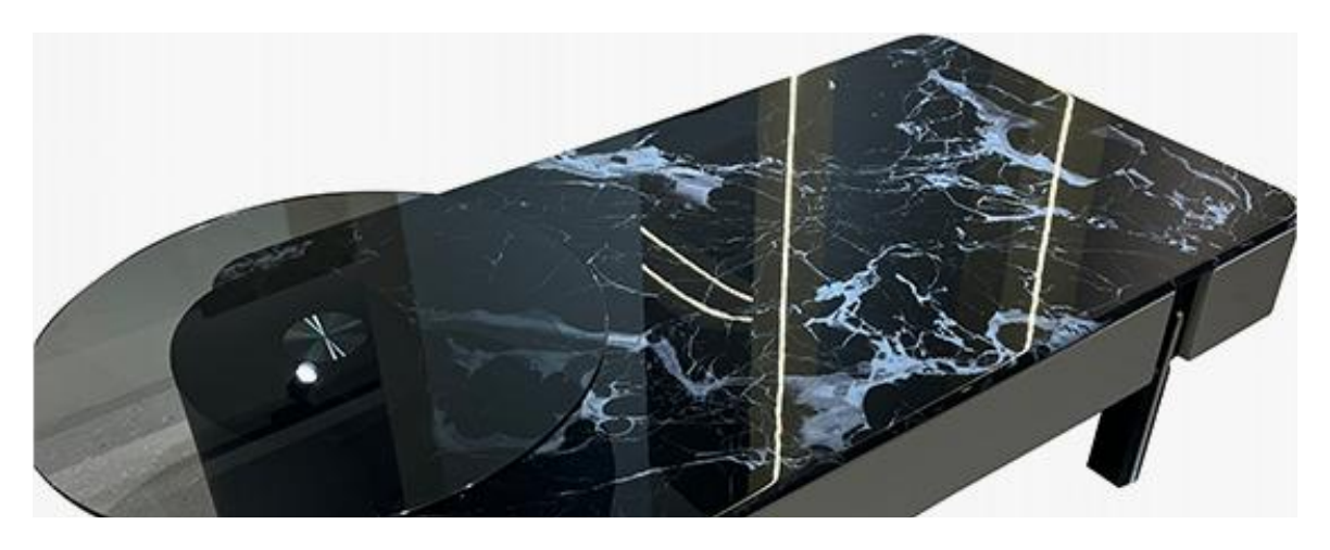 Mesa de centro con acento de cuero vista del producto