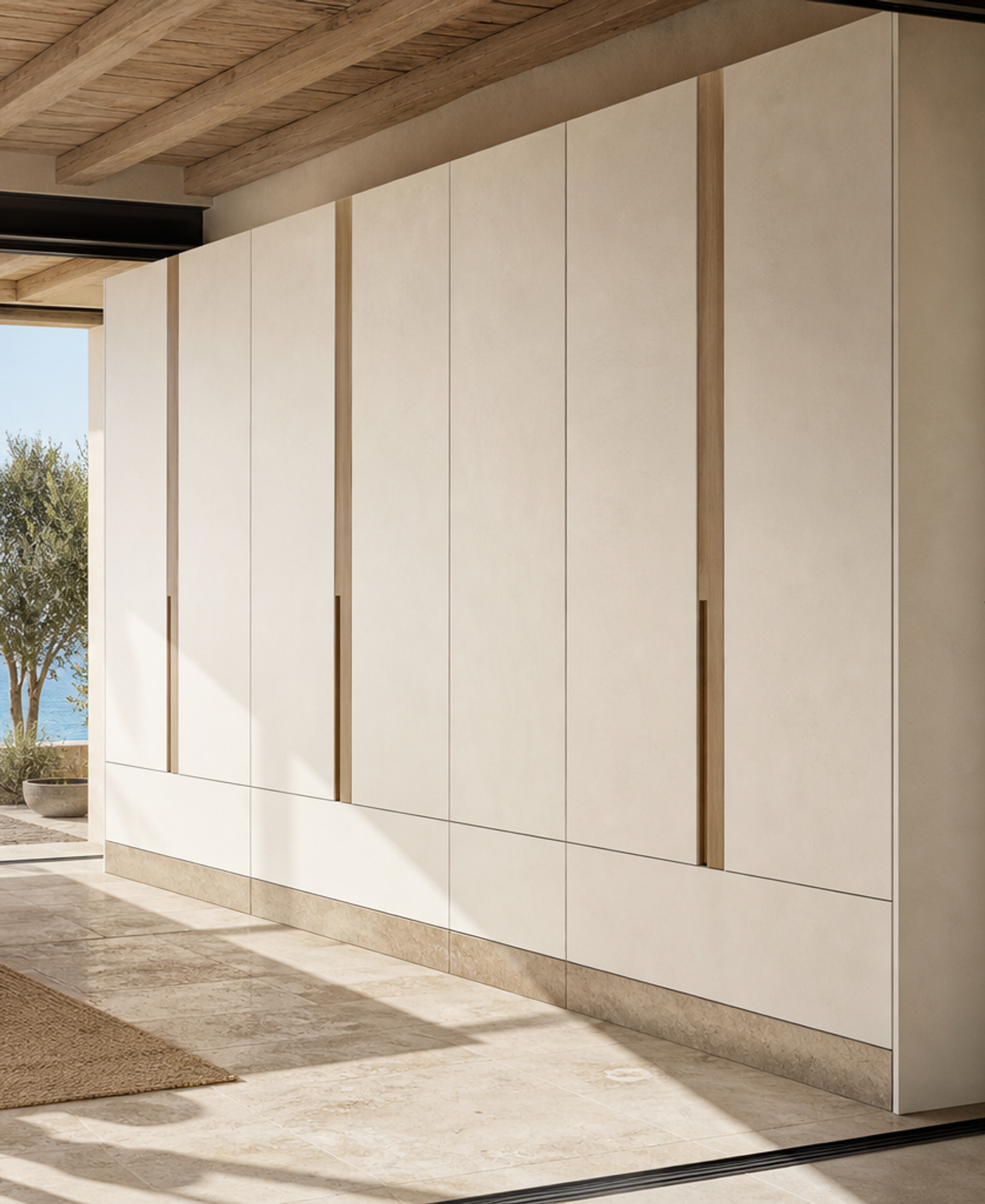 Fadior Resonance Wardrobe Suite with Concealed Service Spine — 304 stainless steel wardrobe system, front view