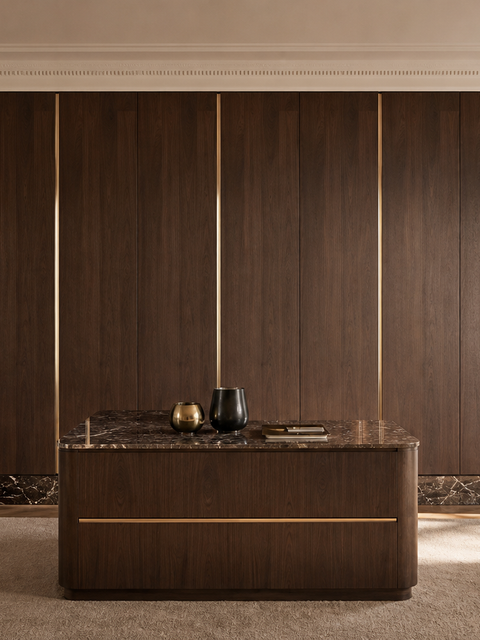 Fadior Resonance Wardrobe Suite with Monolithic Lacquer Wardrobe Plane — 304 stainless steel wardrobe system, front view