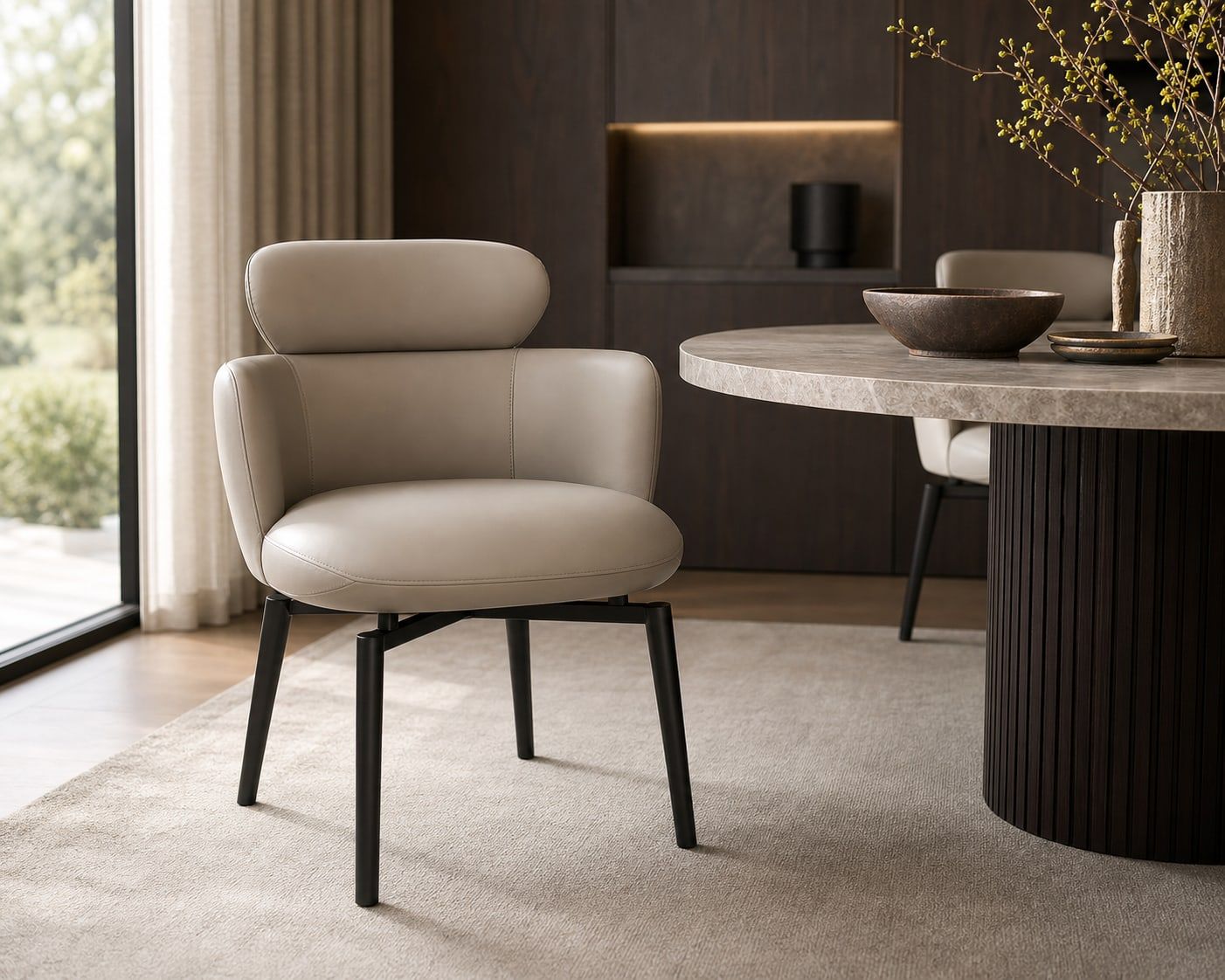 Leather-Accent Dining Chair (Carbon steel) styled in a FADIOR HOME interior setting