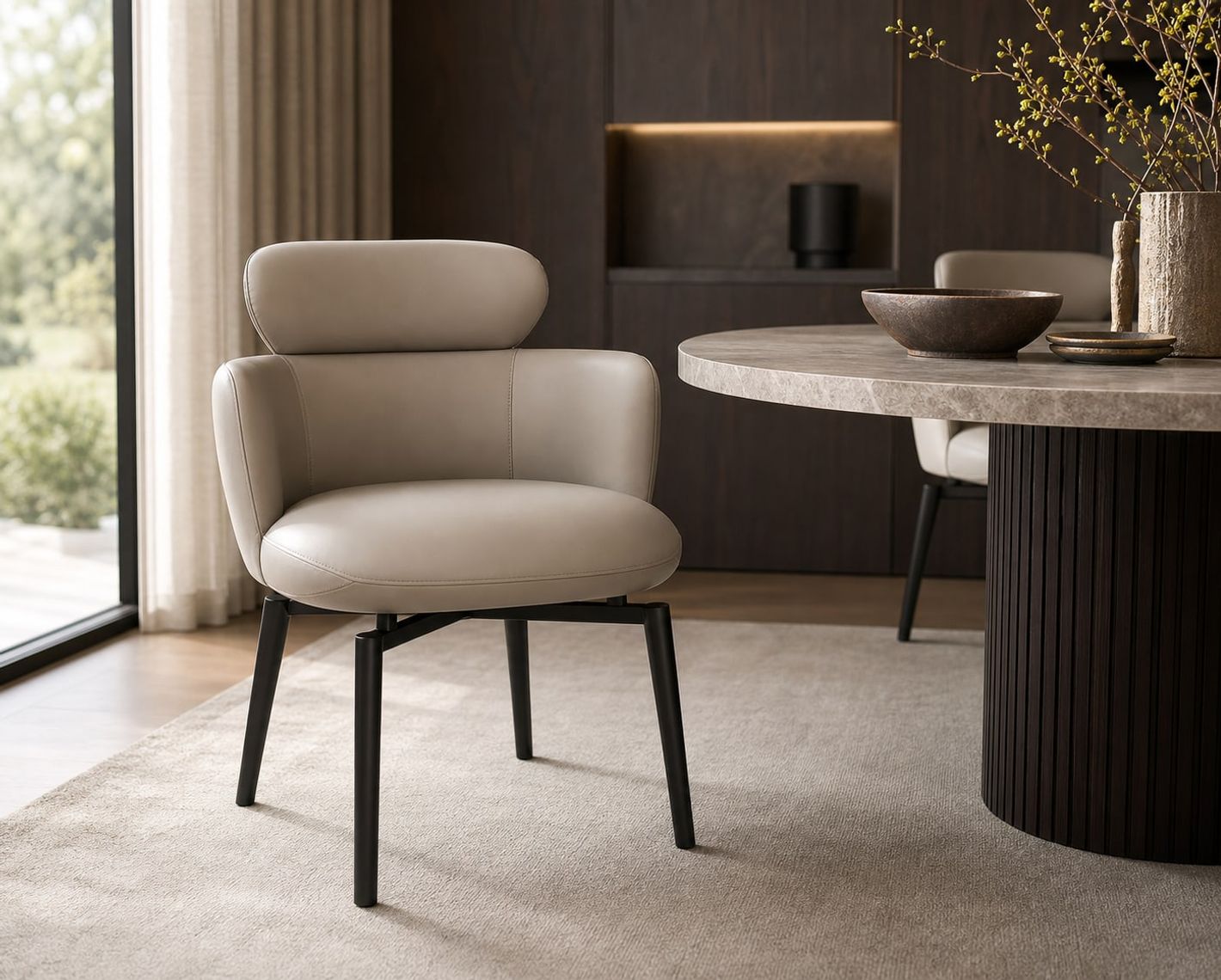 Leather-Accent Dining Chair (Carbon steel) styled in a FADIOR HOME interior setting