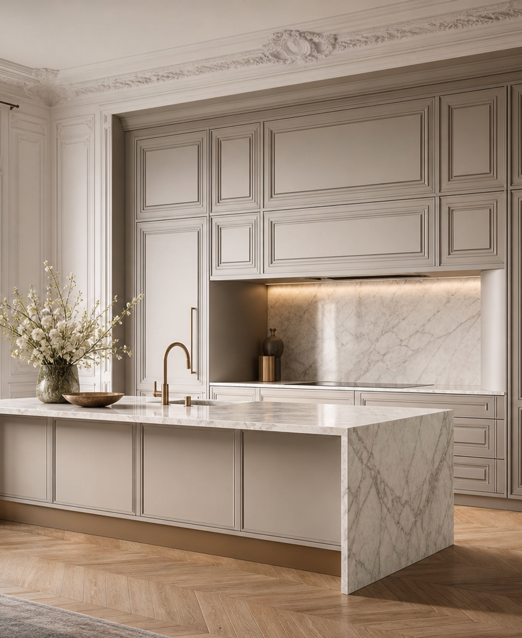 Fadior Continuum Kitchen Suite with Boiserie Appliance Hearth — 304 stainless steel kitchen system, front view