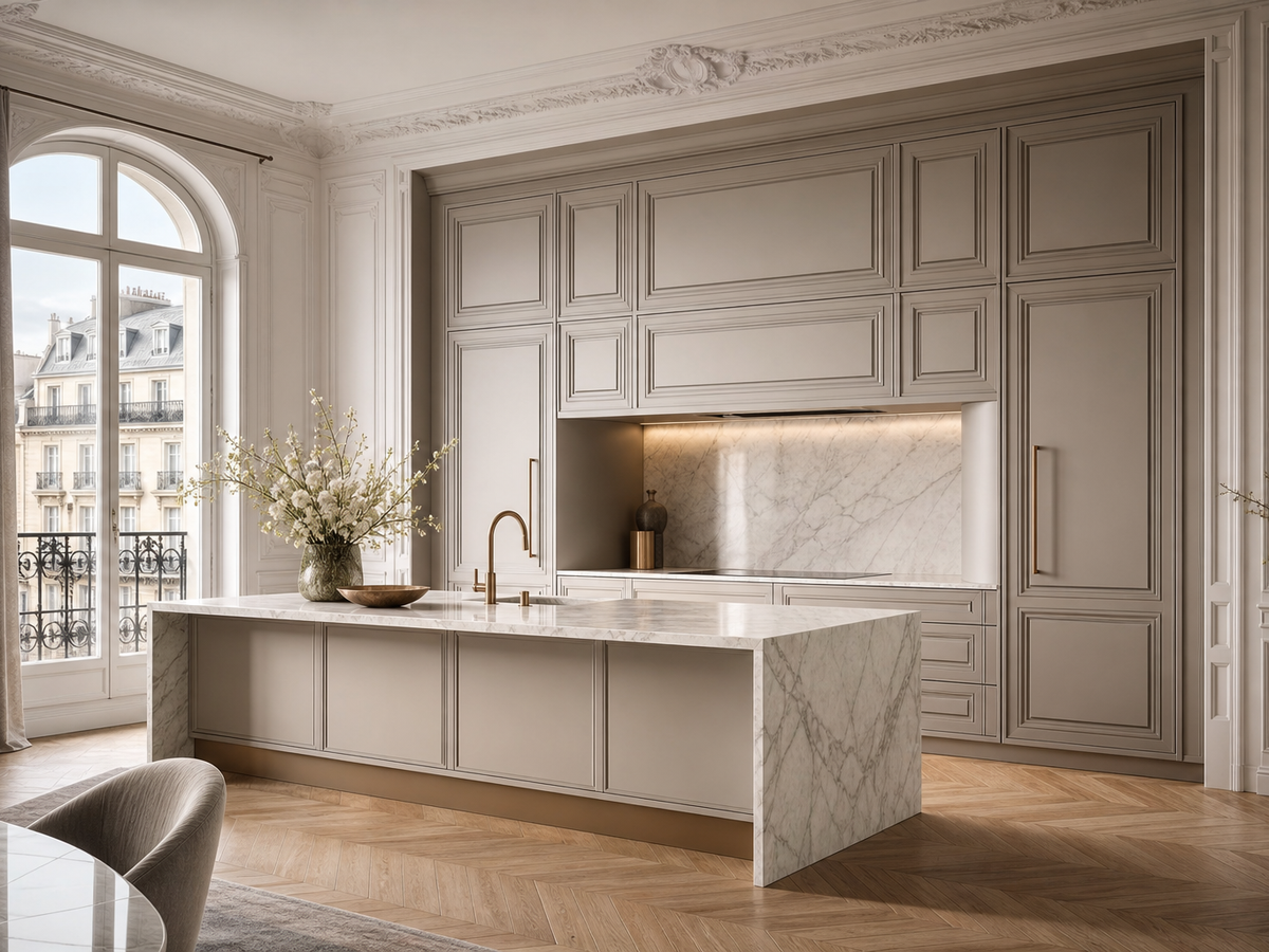 Fadior Continuum Kitchen Suite with Boiserie Appliance Hearth — 304 stainless steel kitchen system, front view