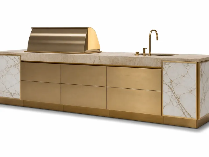 Fadior Vantage Outdoor Kitchen Suite with Champagne Skyline Island — 304 stainless steel outdoor kitchen system, front view