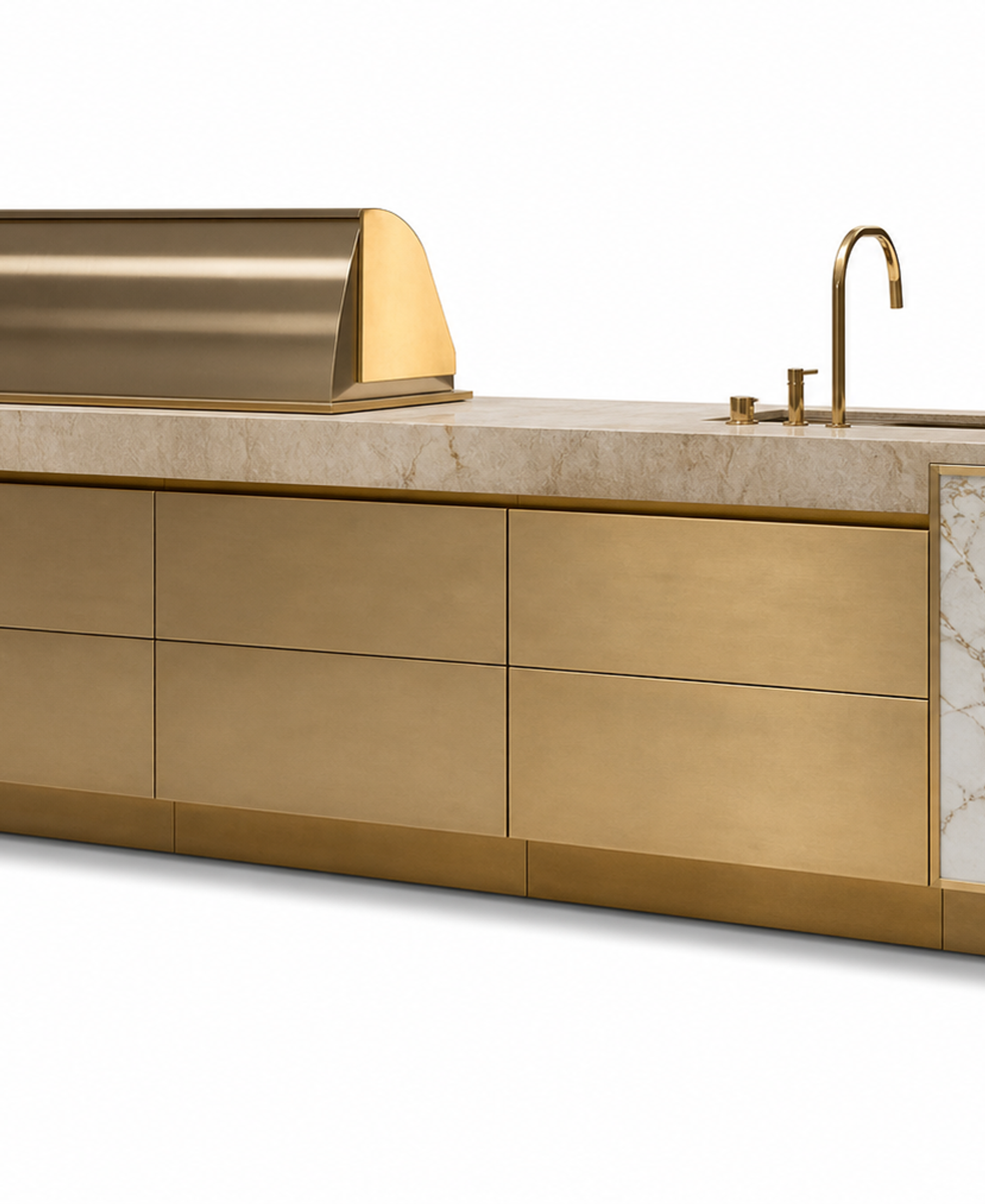 Fadior Vantage Outdoor Kitchen Suite with Champagne Skyline Island — 304 stainless steel outdoor kitchen system, front view
