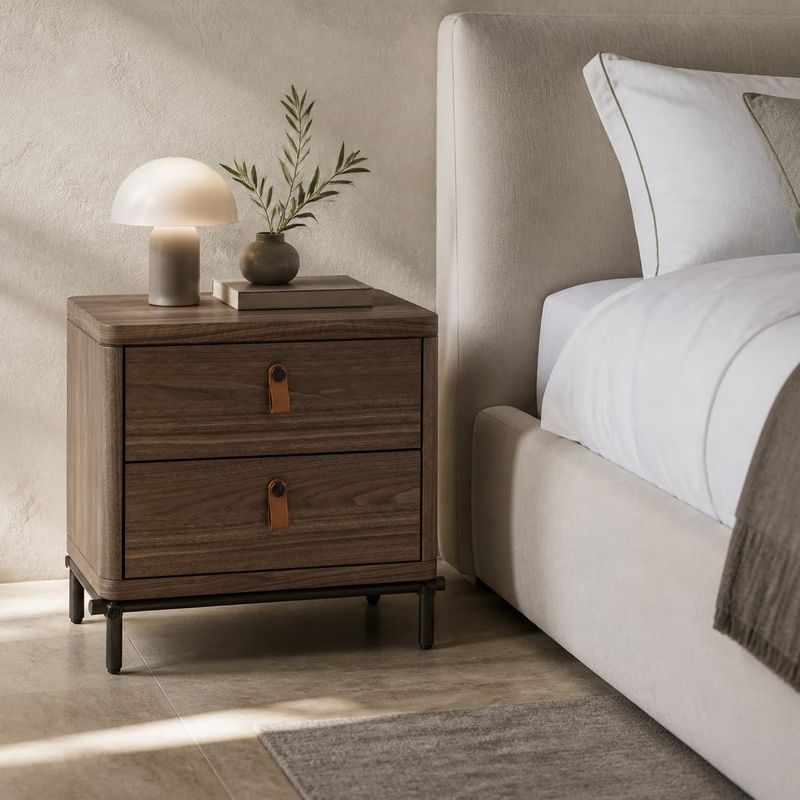 Walnut Nightstand (Walnut veneer) styled in a FADIOR HOME interior setting