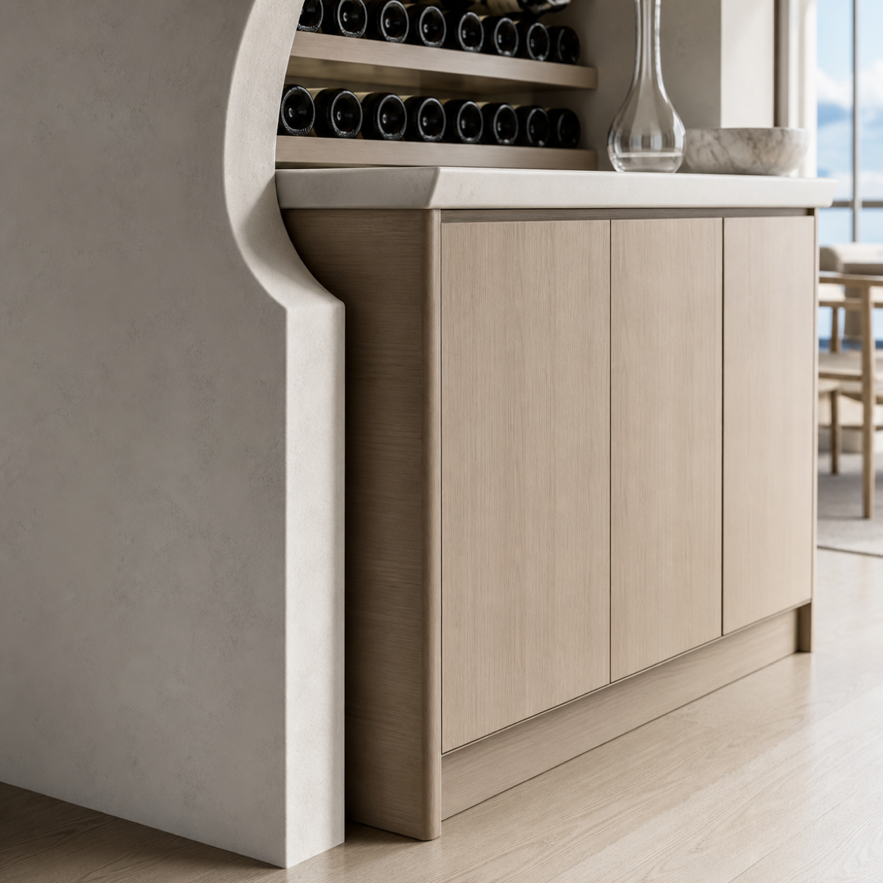 Fadior Grotto Wine Cabinet Suite with Bottle Rinse Arcade — close-up of stainless steel finish and hardware detail