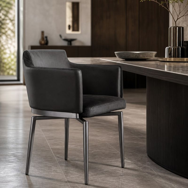 Leather-Accent Dining Chair (Carbon steel) styled in a FADIOR HOME interior setting