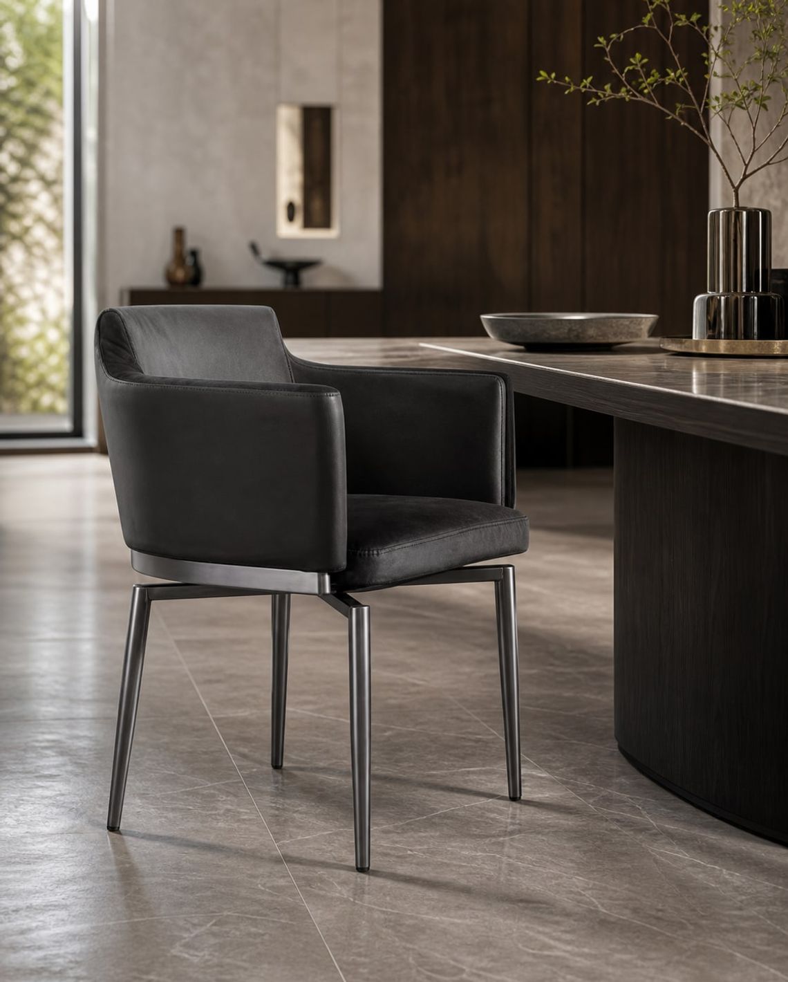 Leather-Accent Dining Chair (Carbon steel) styled in a FADIOR HOME interior setting