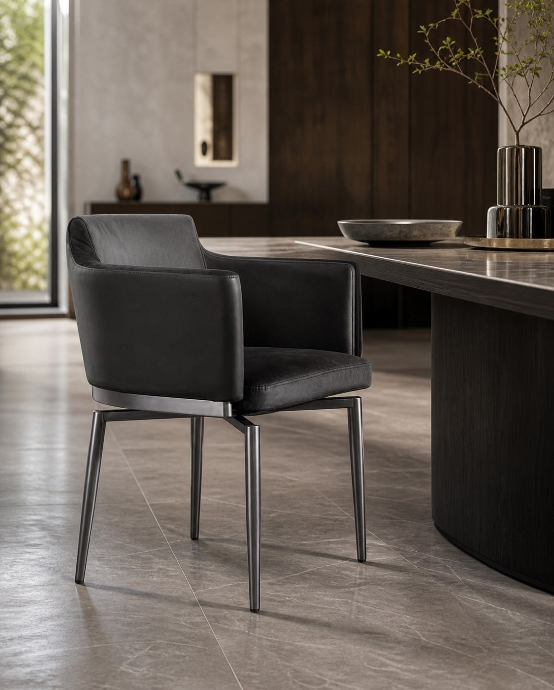 Leather-Accent Dining Chair styled in a FADIOR HOME interior setting