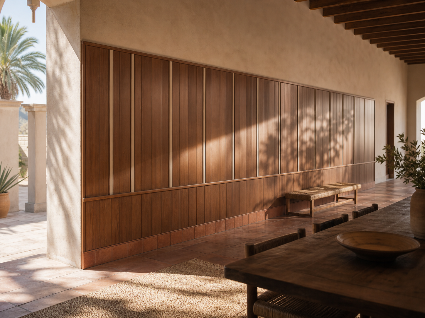Fadior Miroir Wall Panel Suite with Ipe Courtyard Wainscot — interior room context showing cabinet integration