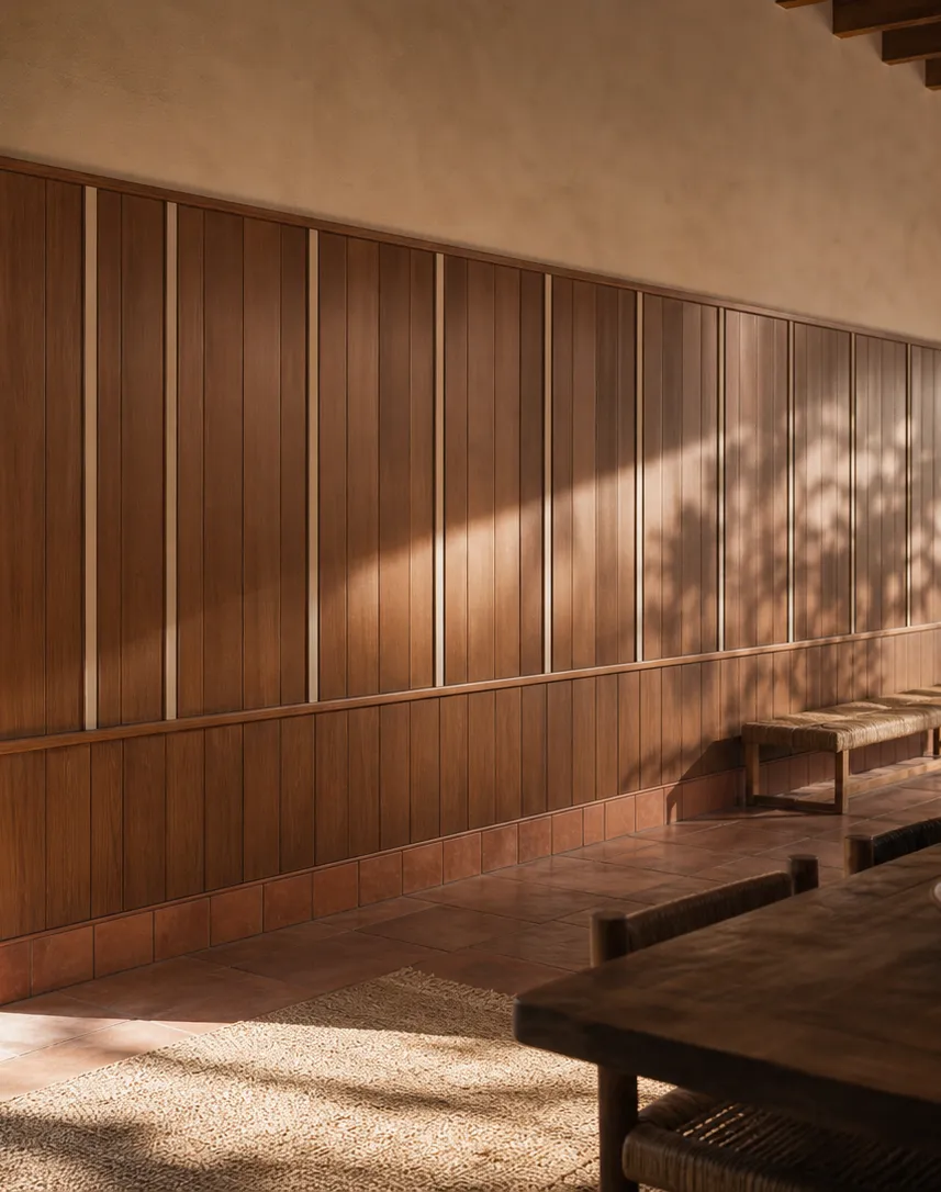 Suite de Paneles de Pared Miroir con Zócalo de Patio Ipe perspectiva interior